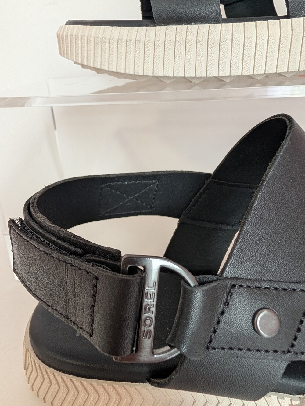NWOB Sorel Ona Ave Black Leather Strappy Slingback Flat Sandals, 8 - Picture 3 of 9